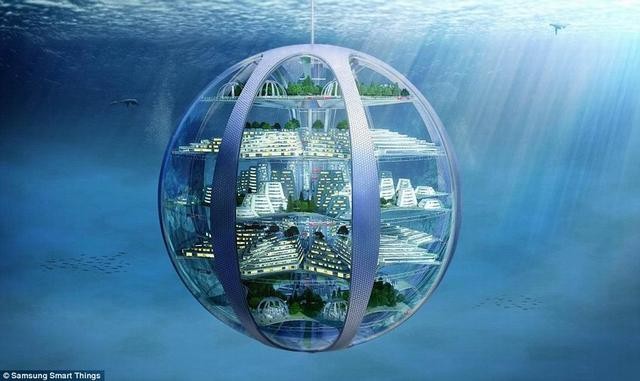 “智能未来生活报告”显示，未来一个世纪人类的生活、工作和娱乐将出现显著的变化，图中是在一个水泡结构中的水下城市。