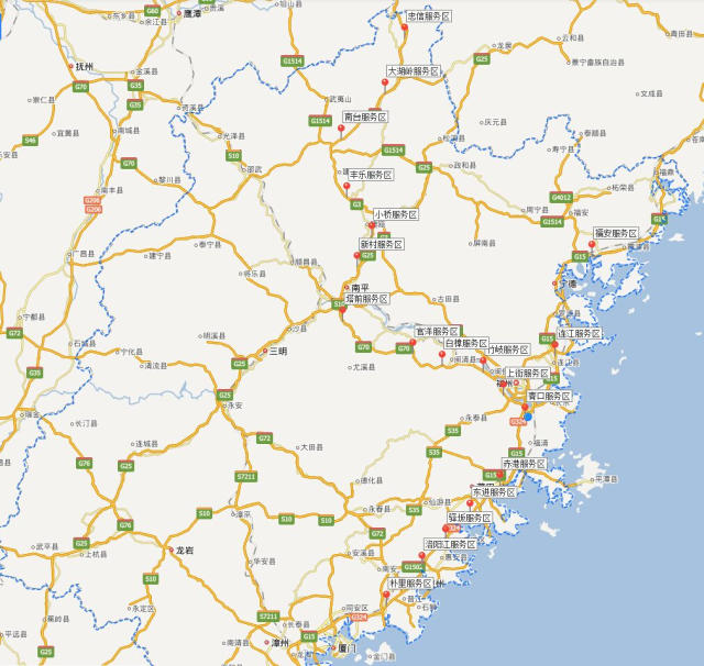 福建省：首批19个服务区、38个充电站分布图