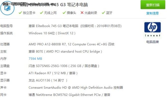 细节决定成败 惠普EliteBook745 G3评测