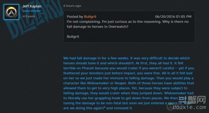 【热点】:守望先锋蓝贴解释游戏坠落伤害 守望先锋为什么没有坠落伤