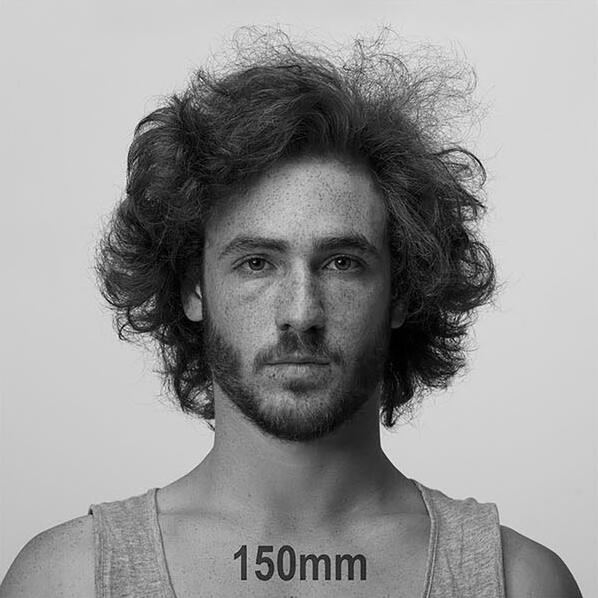 Dan Vojtech分别使用20mm、24mm、28mm、50mm、70mm、105mm、150mm和200mm一共9款镜头在室内拍摄了人物脸部特写，可以看出随着焦距的增长，由于空间压缩的关系，人物脸部会显得越来越胖，而在广角端拍摄的时候，因为近大远小的道理，相对来说人物脸部会更有立体感。