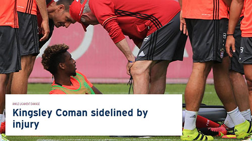 拜仁宣布科曼归期未定将缺战数场