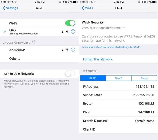 在 iOS 10 之前，你在 Wi-Fi 设置中只会看到其网络名称。但在 iOS 10 中，你将可以看到更多实用的信息提示。如果某一 Wi-Fi 网络有可提示的信息，<a href=