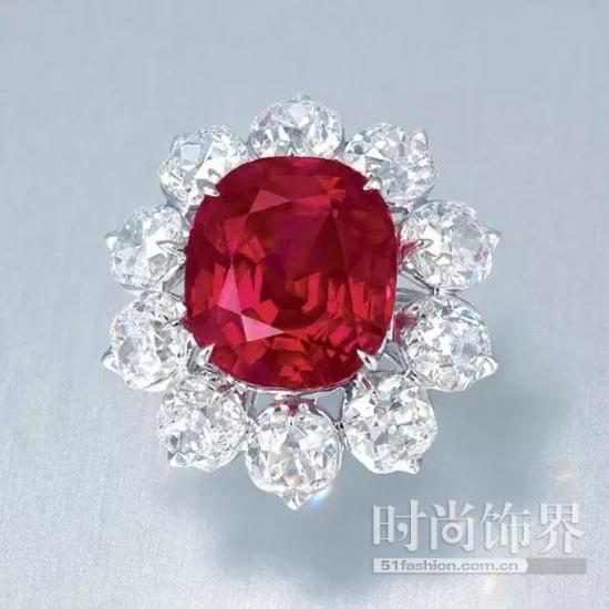 红宝石戒指，缅甸抹谷，15.04ct，无加热，枕形切割