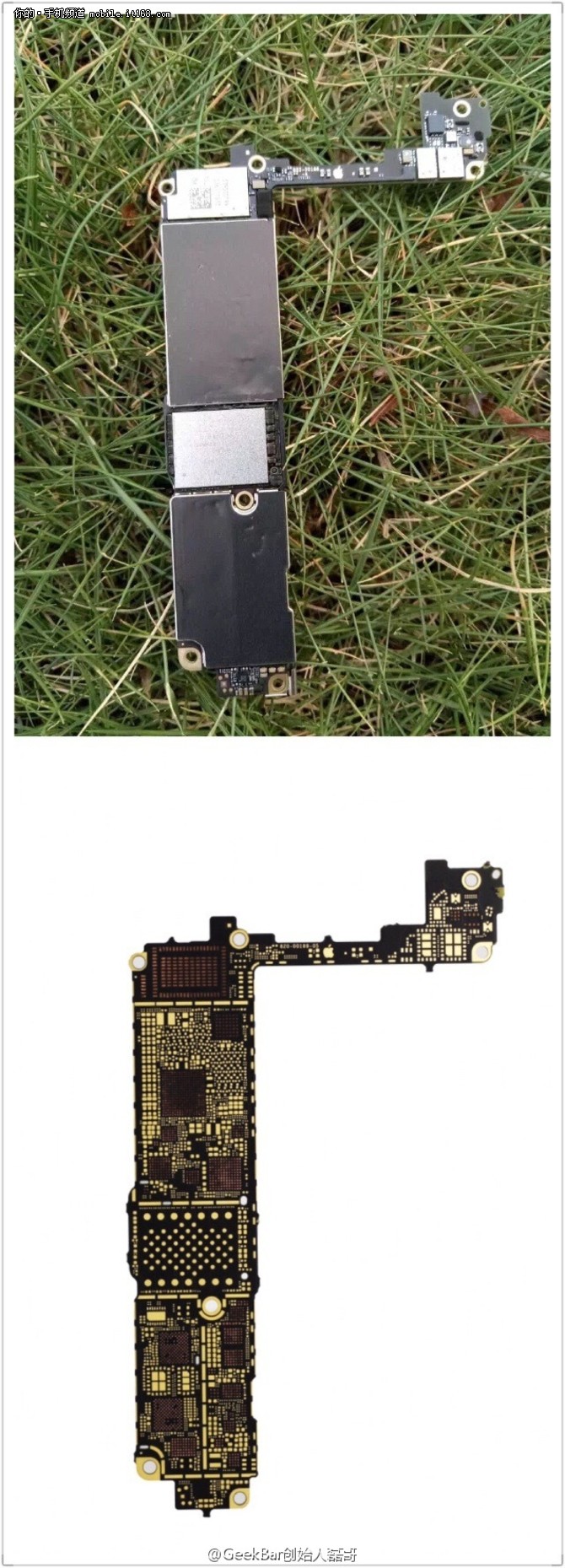 此前@GeekBar创始人磊哥 也曾放出数张iPhone7的主板谍照，值得注意的是这次放出的谍照为“真正的PCBA”，就是已经将电子元件贴合在主板上，虽然最关键的处理器没有展现出来，<a href=