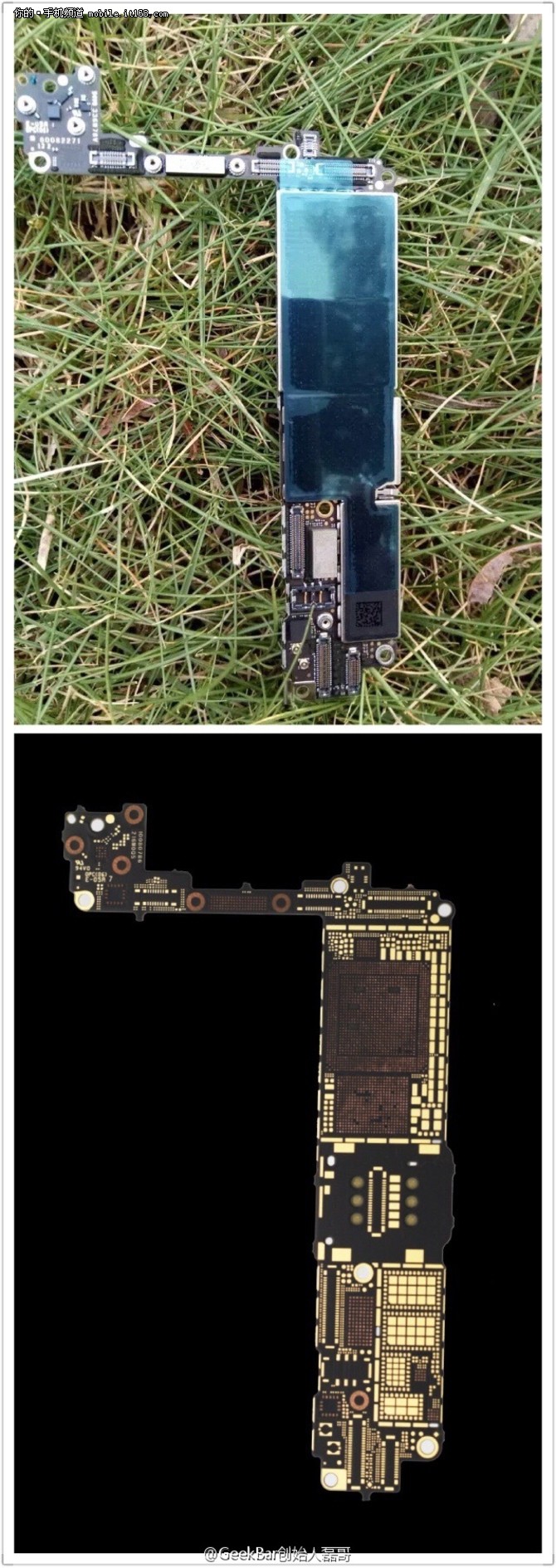 此前@GeekBar创始人磊哥 也曾放出数张iPhone7的主板谍照，值得注意的是这次放出的谍照为“真正的PCBA”，就是已经将电子元件贴合在主板上，<a href=