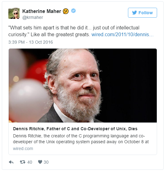 报码:【j2开奖】与乔布斯同年过世的 C 语言/UNIX 之父 Dennis Ritchie，在社交网站上又死了一次