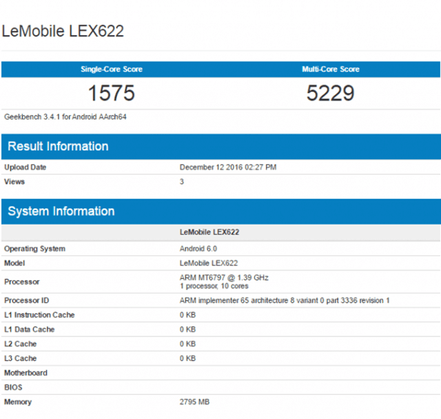 乐视新机现身跑分站：Helio X20+3GB内存 