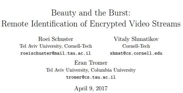 报码:通过流量识别加密视频内容：以色列学者提出神